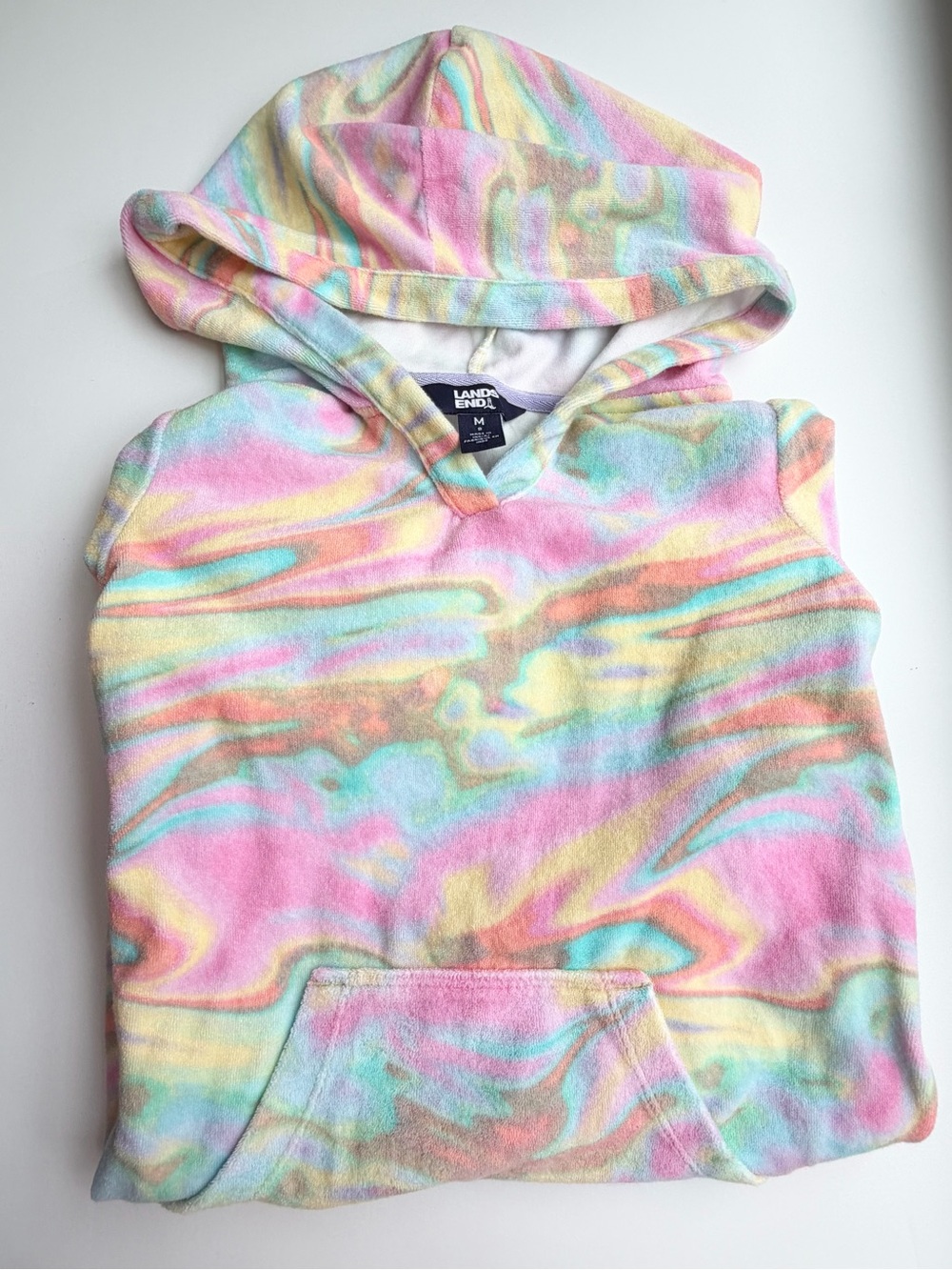 NWOT Lands' End Pastel Tie-Dye Hooded Cotton Swim Cover - Pink, Blue, Yellow